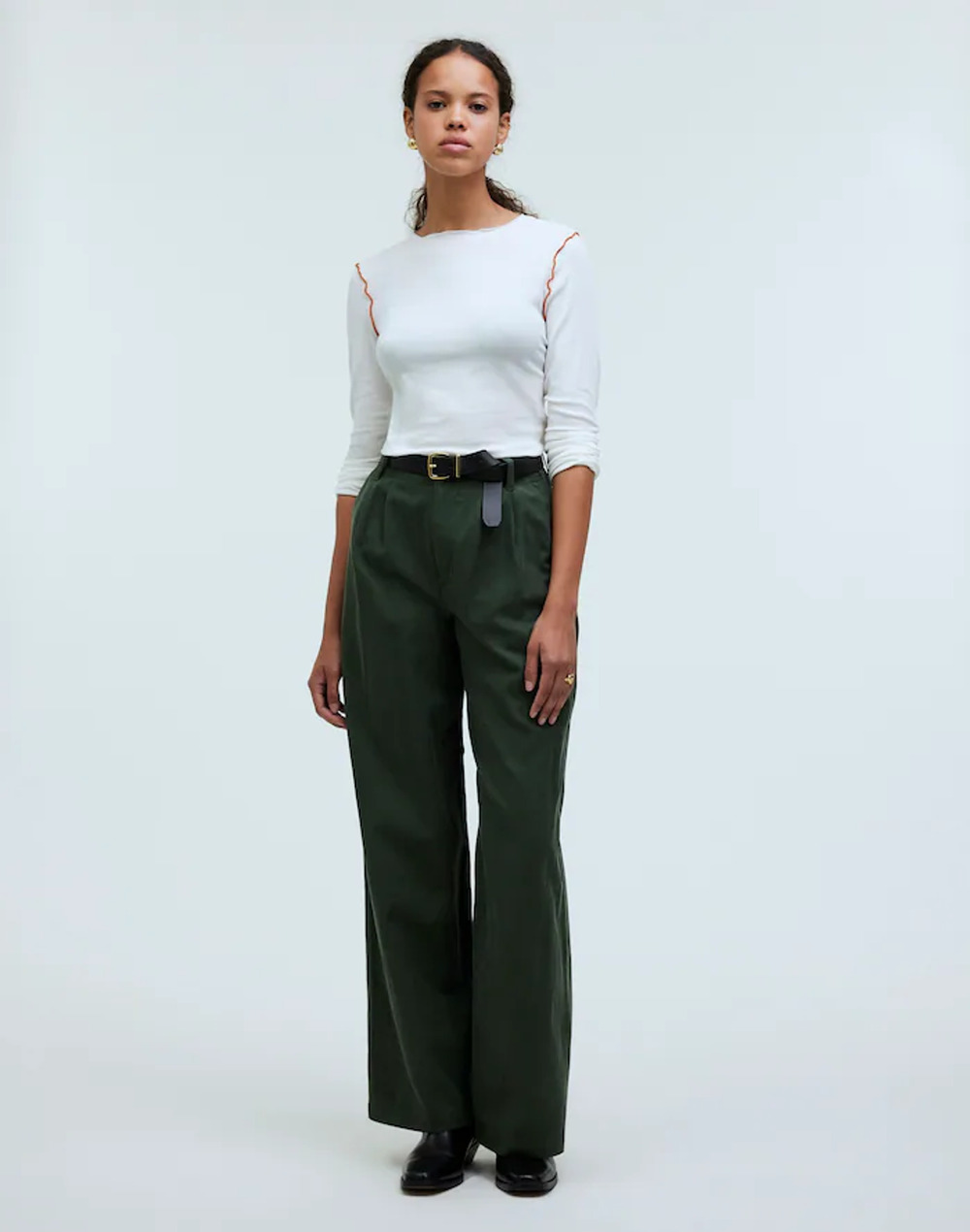 Madewell Contrast-Stitched Crewneck Crop Tee XXS NWT